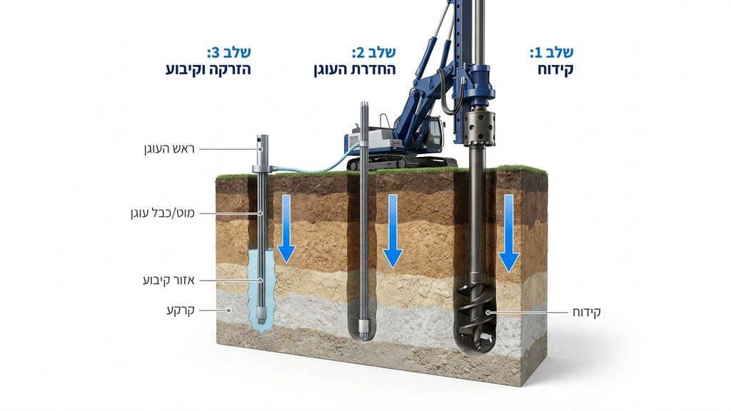 מכונת קידוח מתקינה עוגני קרקע באתר עבודות הנדסה
