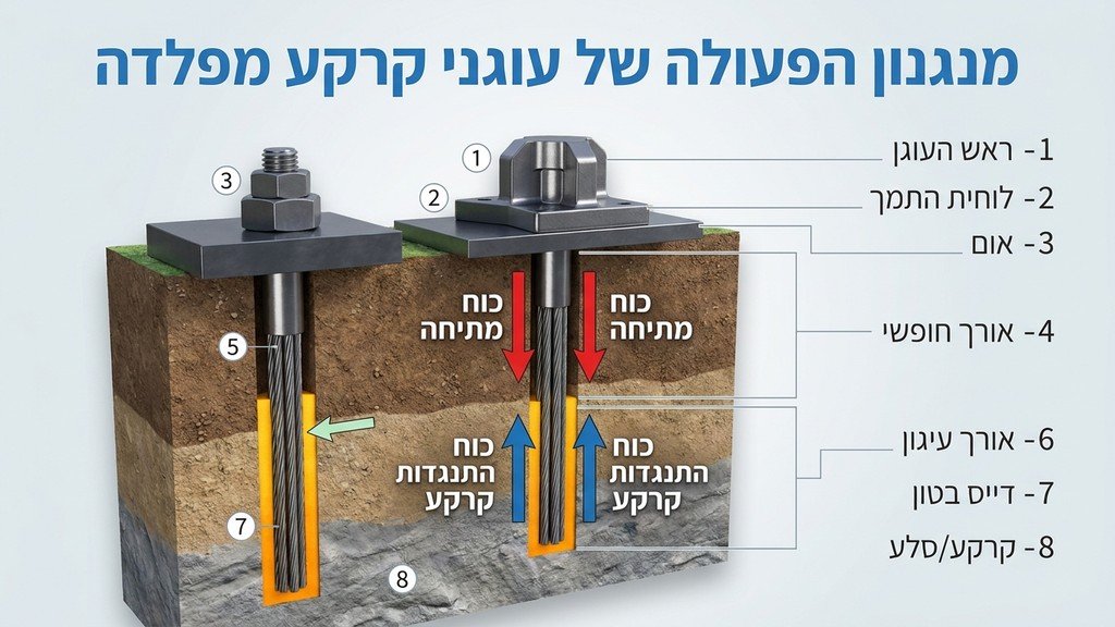 מוטות עוגני קרקע מפלדה מוכנים להתקנה באתר בנייה