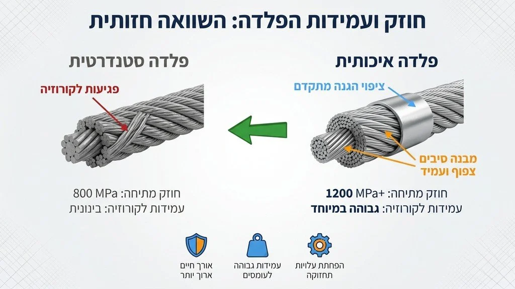 תקריב של כבלי פלדה שזורים לעיגון קרקע