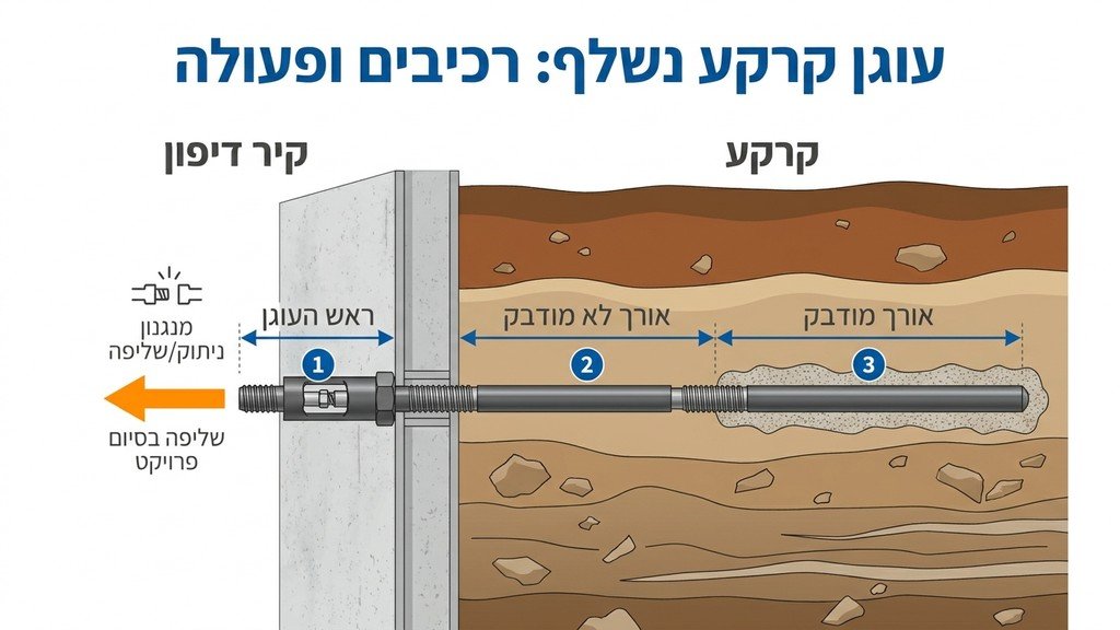 מכונת קידוח מתקדמת מבצעת התקנת עוגני קרקע נשלפים באתר בנייה אורבני