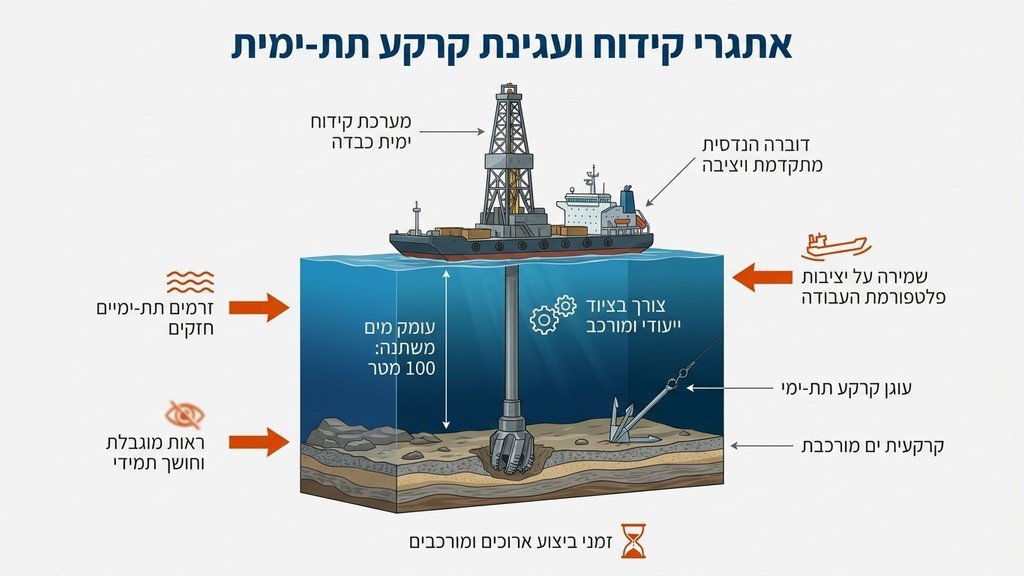 קידוח עוגני קרקע מתחת למים מתוך דוברה ימית מקצועית