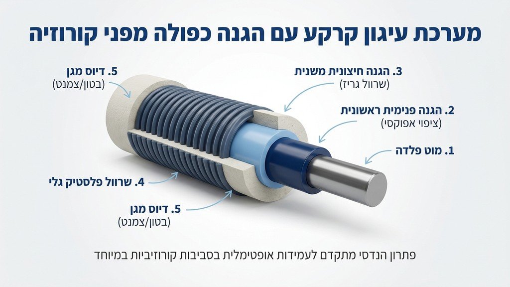 מערכת הגנה כפולה מפני קורוזיה לעוגני קרקע בסביבה ימית