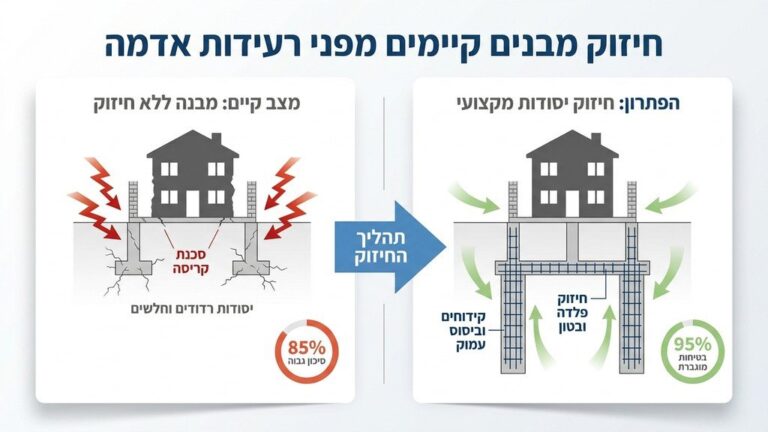 חיזוק יסודות של בניין מגורים ישן מפני רעידות אדמה בפרויקט תמ